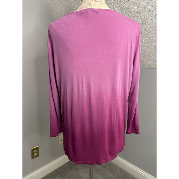 EUC Lauren Ralph Lauren Ombré 3/4 Sleeve Top Sz Large Pink Purple Lightweight - Picture 3 of 7